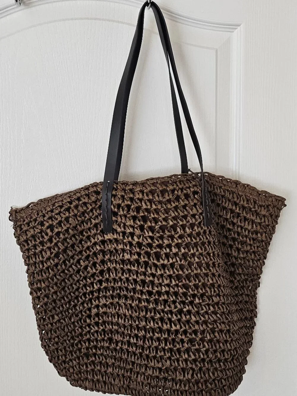 3 Pack of Woven Straw & Leather Tote Bags | Boho Summer Totes | Unbranded
